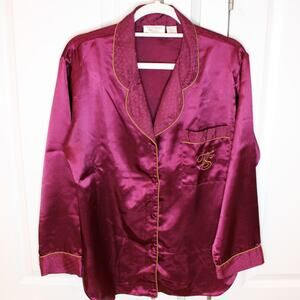 VICTORIA'S SECRET Gold Label 90s Victoria's Secret Plum Satin Lounge Top | M